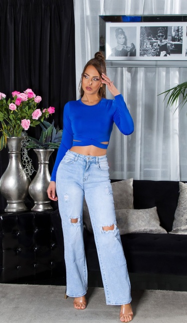 Crop Top with Cut Outs and long sleeves Blue